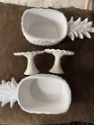 Lot Of 4 White Serving Items 2 Pineapple Bowls & Two Mini Appy Or Dessert Stands