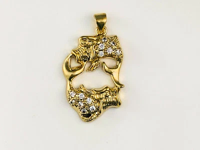 Señoras Piscis 2 Peces Zodiaco Circonita cúbica Colgante Chapado en Oro Amarillo 24k Signo Astrológico Foto 1 de 2