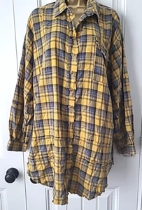NWT Bad Little Country Girl Plaid Distressed Button Down Shirt sz L Oversized - Picture 1 of 6