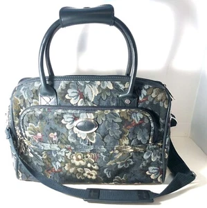 VTG ATLANTIC Large Tapestry Overnight Weekender Green Floral Carpet Bag Luggage - Picture 1 of 11