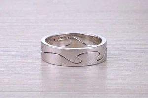 6 mm Wide Two Section Jigsaw Puzzle Ring, Made from Solid White Gold - Picture 1 of 7