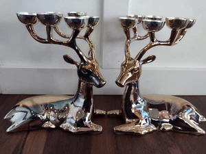 Crate and Barrel Christmas Reindeer Set 6 Round Candle Holders Silver Color - Picture 1 of 10