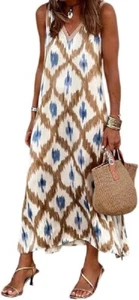 Women's Spring/Summer Fashion Printed Knit Trim V-neck Split Casual Dress Z2417 - Picture 1 of 5