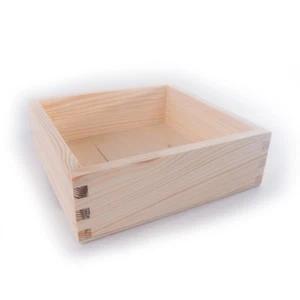 Square Wooden Open Top Box / 16x16x5.4cm Non-Lidded Pine Tray Display  Container - Picture 1 of 5