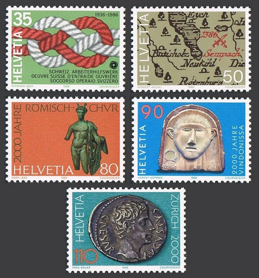 Switzerland 772-776, MNH. Mi 1308-1312. 1986. Worker's Relief, Battle of Sempach - Image 1 of 1