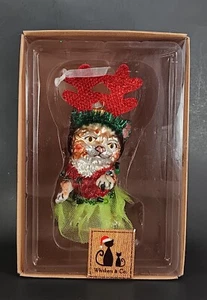 Katze Glas Weihnachtsschmuck in Tutu mit Lichtstrang & Geweih Schnurrhaare & Co NEU - Bild 1 von 12