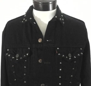 Chaqueta de mezclilla LEVI'S tachuelas de camionero Punk Life Is A Game dura ocho negra L se adapta a M - Imagen 1 de 9