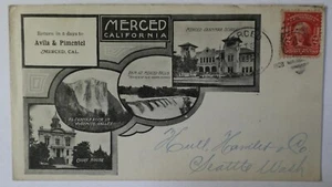 1908 Merced Falls Gateway Yosemite Rail Roads Court House Illustrated Cover - Picture 1 of 2