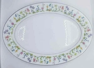 Plato para servir Crown Ming Fine China Jian Shiang Susan patrón ovalado cerámica 14" - Imagen 1 de 7