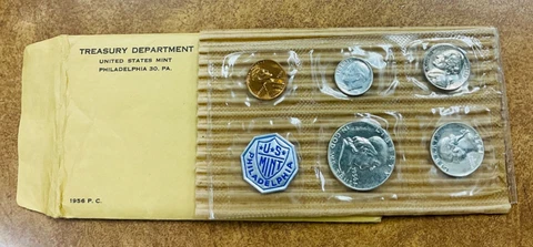 1956 Proof set  US Mint packaging, with Scarce Type 1 Franklin Half Dollar Cover