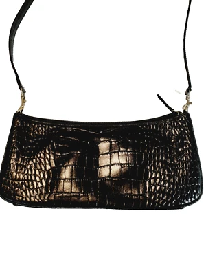 Bolsa de ombro/embreagem de couro preta em relevo Gianni Bernini nova sem etiquetas - Imagem 1 de 4