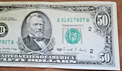 1988 $50 FRN B-BLOCK, NYNY, SMALL PORTRAIT B31817827B, UNCIRCULATED CONDITION - Image 1 of 3