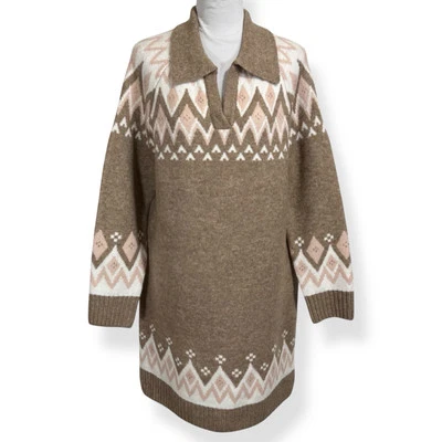 NEW Cynthia Steffe Boxy Sweater Dress Size M Oversized Fair Isle Collared Preppy - Image 1 of 4