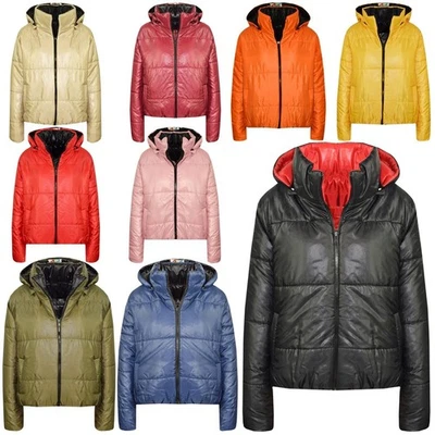 Vestes Filles Enfant Réversibles Courtes À Capuche Matelassées Puffer 5-13 Ans - Photo 1/2