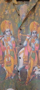 Krishna Hindu God Hawaii Blue Button Up Short Sleeve Shirt L XL - Picture 1 of 5
