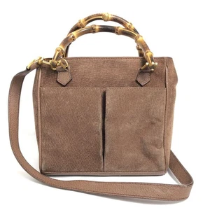 Vintage Gucci Bamboo Brown Suede 2Way Shoulder Bag Crossbody Bag Used Japan - Picture 1 of 10