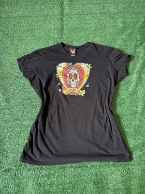 Camiseta Top Vintage Lucky 13 Linda Grunge Emo Corazón Calavera Negra Gráfica XXL DEFECTUOSA Foto 1 de 4