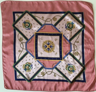 PD1 A Nautical Stripe Design 21 Inch Vintage 100% Silk Bandana Scarf  - Image 1 of 4