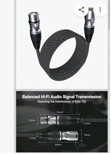 GeoHN.G XLR Microphone Cable 2 meter, 3-Pin Heavy Duty Balanced Microphone Cord - Picture 1 of 3