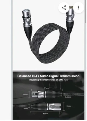 GeoHN.G XLR Microphone Cable 2 meter, 3-Pin Heavy Duty Balanced Microphone Cord - Image 1 of 3