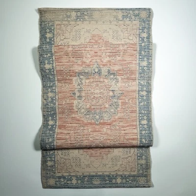 West Elm Cotton Polyester Rug 24x64 Boho Vintage Medallion Blue Coral Runner - Image 1 of 4