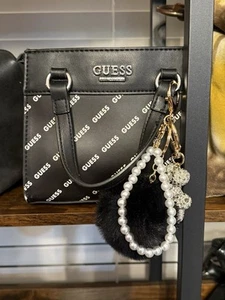 BADDIE BUNDLE: Guess Mini Bag w/ Bling Balloon Dog Pom Bag Charm Wristlet - Picture 1 of 3