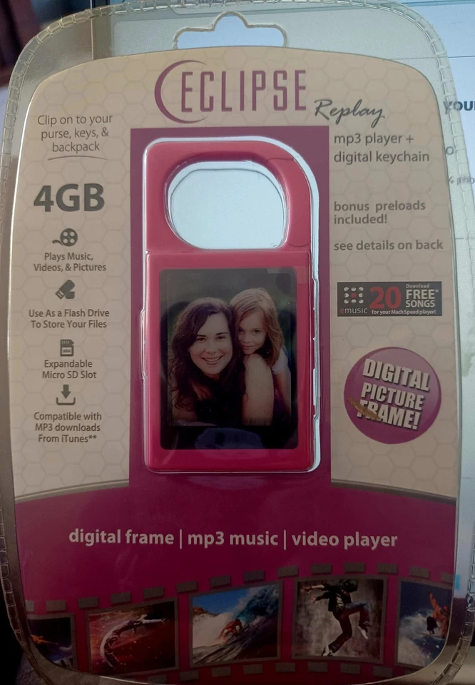 BRAND NEW Eclipse Replay PINK 4GB Mp3 Player Video Digital Picture Keychain - Image 1 of 1