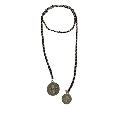 Tory Burch Black Genuine Leather Gold Tone Lariat Chain Necklace - Image 1 of 4