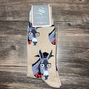 Socksmith Men's Crew Socks Smart Ass Educated Donkeys Hemp Tan Novelty Footwear - Picture 1 of 3