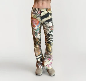 Vintage 2000s Just Cavalli Multicolor Flare Jeans Pants Trousers Crazy - Picture 1 of 21