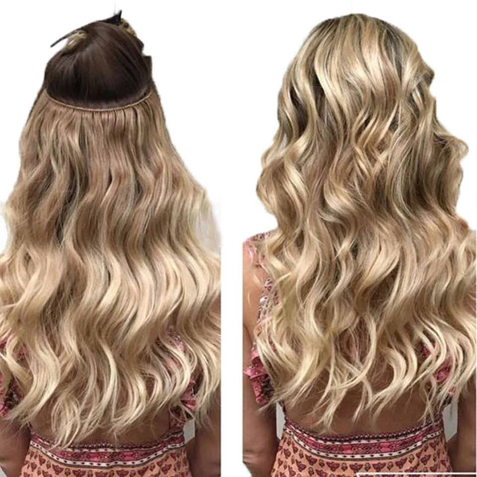 Invisible Hand Tied 100% Human Hair Weft Sew in Remy Hair Skin Weft Wavy Hair - Image 1 of 4