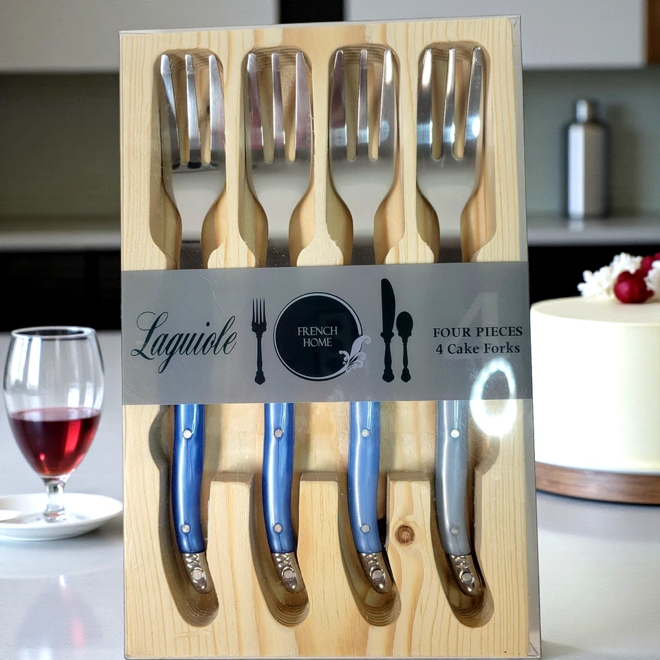 Laguiole Juego de 4 Tenedores para Pasteles Francés Hogar Tonos de Acero Inoxidable Juego de Caja Foto 1 de 4