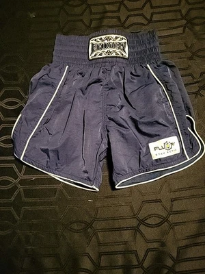 Fluory Muay Thai Shorts Small Training Sports Boxing MMA Navy Blue & White - Image 1 of 4