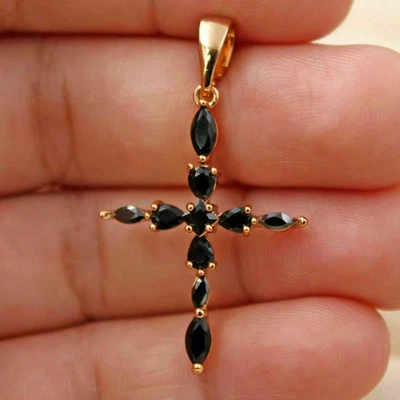 14k  Rose Gold Plated 1.60Ct Princess Cut Simulated Black  Diamond Pendant Mens - Image 1 of 4