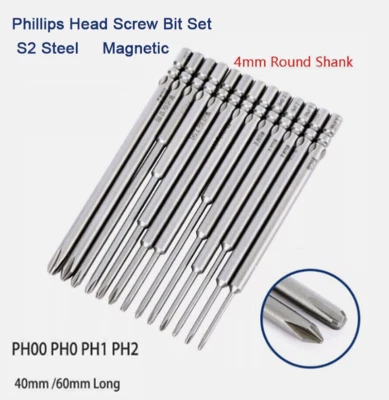 PH0 PH1 PH2 Phillips Head Screw Bit Set Impact Driver Drill Magnetic 4mm Shank - Image 1 of 4
