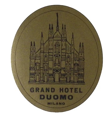 Etiqueta de equipaje vintage dorada Grand Hotel Duomo Milano Italia 4" Foto 1 de 2