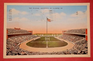 LO STADIO dell'UNIVERSITÀ DELL'ILLINOIS Campagna Urbana Cartolina Postata 1940 - Foto 1 di 2