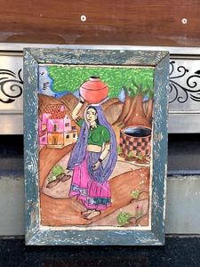 Antigua pintura acuarela antigua de mujer india trayendo pintura al agua famosa - Imagen 1 de 9