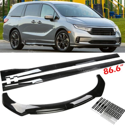 For Honda Odyssey Van  86.6'' Side Skirt Gloss Black Front Bumper Lip Protector Foto 1 de 4