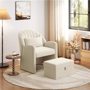 Velvet Accent Chair with Footrest, Barrel Chairs with Lumbar Pillow Storage Box - Picture 1 of 16