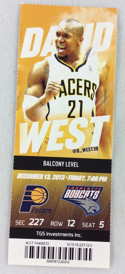 Boleto NBA 2013 12/13 Charlotte Bobcats at Indiana Pacers-David West Foto 1 de 1