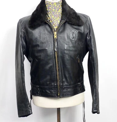Chaqueta de motocicleta vintage 1960 ABC Custom Leather negra policía de California #352 Foto 1 de 4