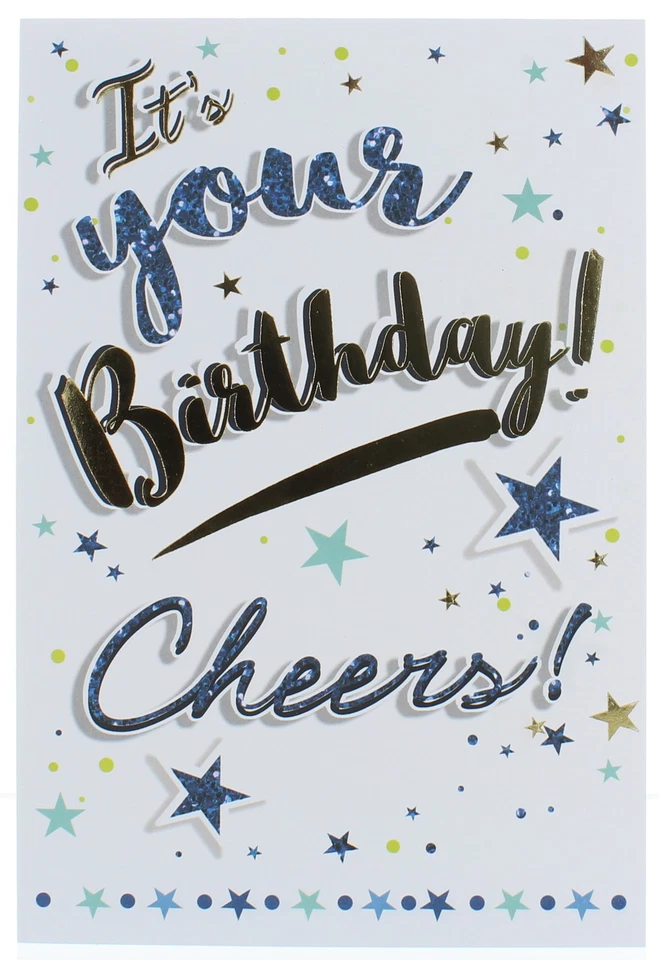 "Tarjeta de cumpleaños masculina abierta - lámina para escribir vítores con estrellas y círculos 7,75x5,25" Foto 1 de 1