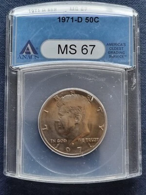 1971 D Kennedy Half Dollar 50c ANACS MS67 Old Blue Holder UNCIRCULATED #78953 - Image 1 of 2