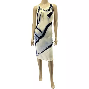 Vestido tinte de corbata vintage con estampado azul crema marfil DRIES NOTEN - Imagen 1 de 8