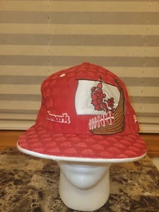Vintage New Era Red Denmark Flag European Viking Ship Fitted Baseball Cap 7 5/8 - Picture 1 of 12