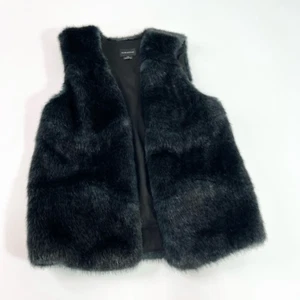 Club Monaco Faux Fur Vest Womens Small Green Open Jacket Lined Sleeveless - Picture 1 of 9