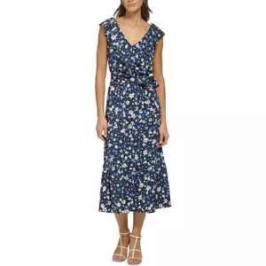 DKNY Womens Blue Ruffled Long Wedding Maxi Dress 4 BHFO 2850 - Picture 1 of 2