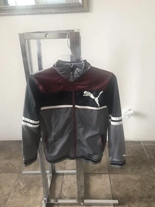 Puma Jacket Youth Medium 10 Gray Burgundy Logo Full Zip Kids Boys - Bild 1 von 3