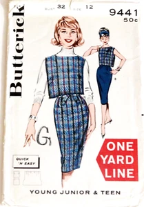 Butterick Easy Schnittmuster 9441 One Yard Junior Teen Größe 12 ungeschnitten FF 1960er - Bild 1 von 4